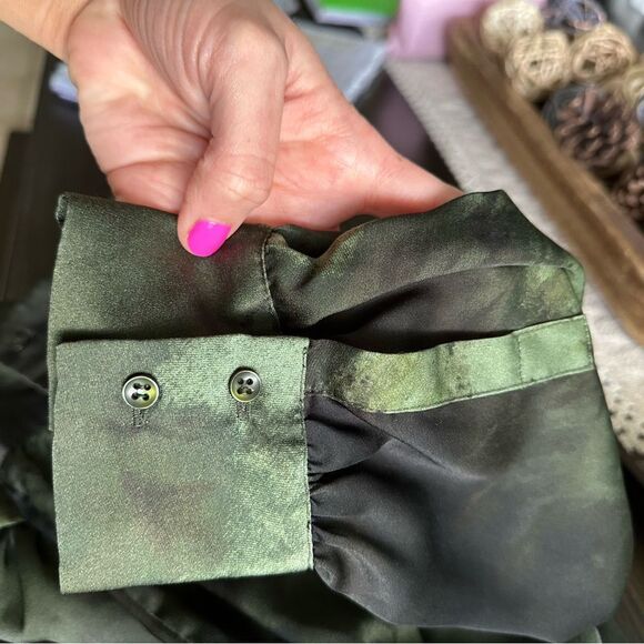 Womens MNG Suit Green & Black Classy Button Down Long Sleeve Blouse - Picture 3 of 6